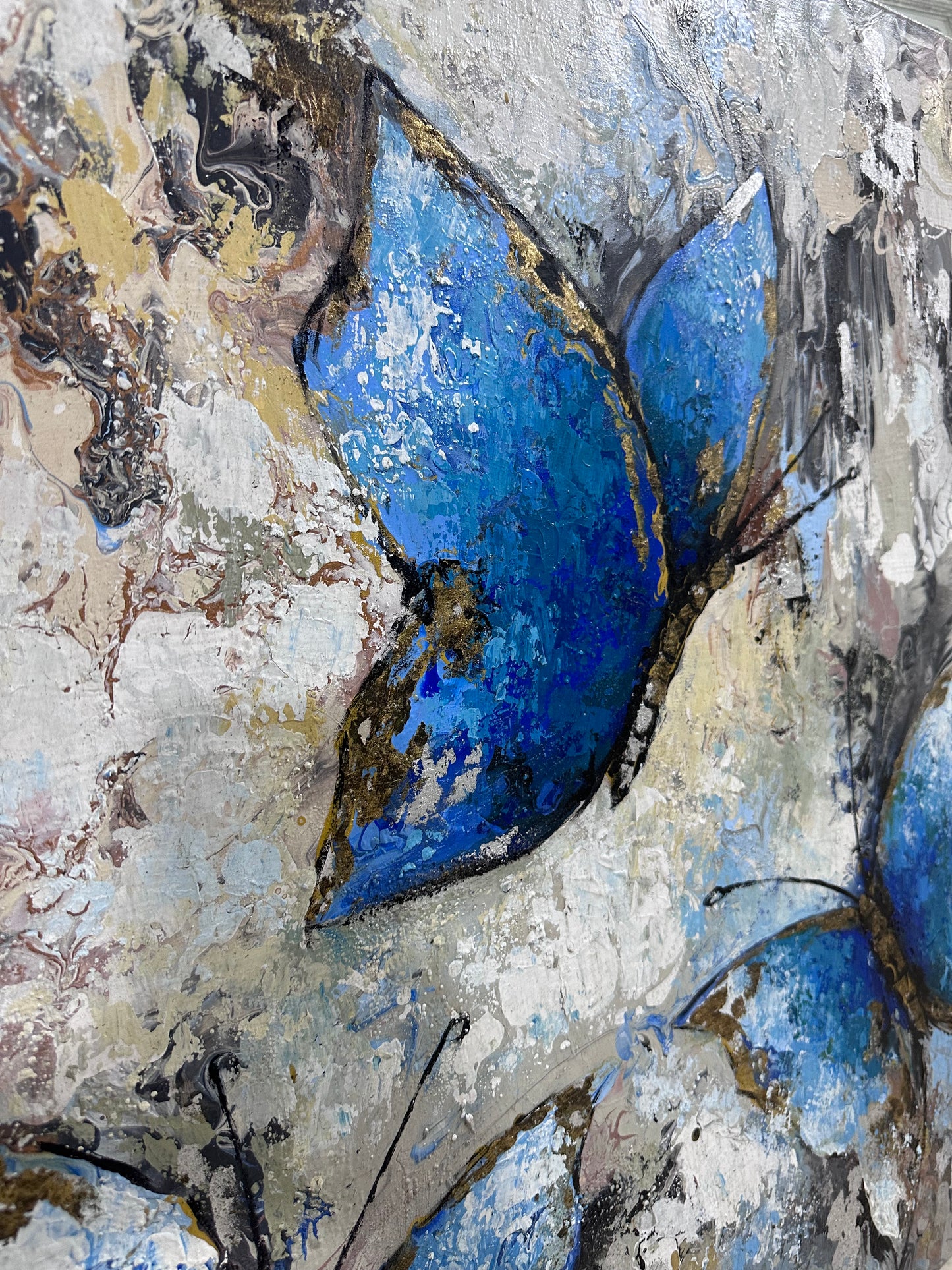 Pintura de Mariposas azules con texturas (34"x70")
