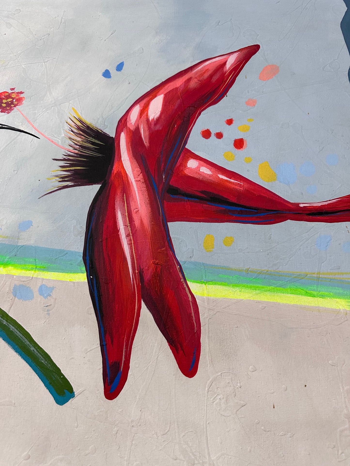 Pintura de flores y colibríes (132x215cm)