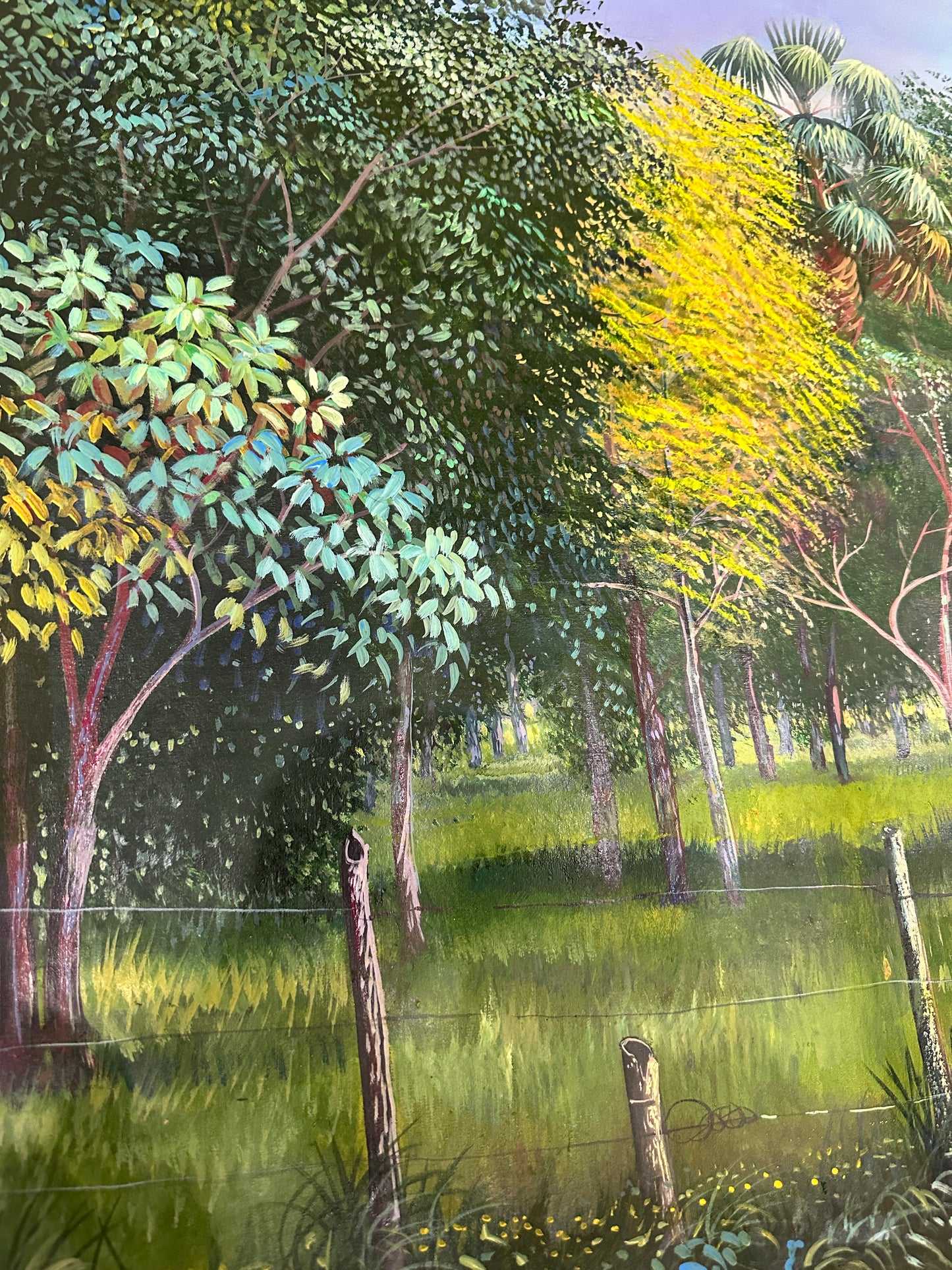 Pintura en óleo paisaje de finca llanera colombiana