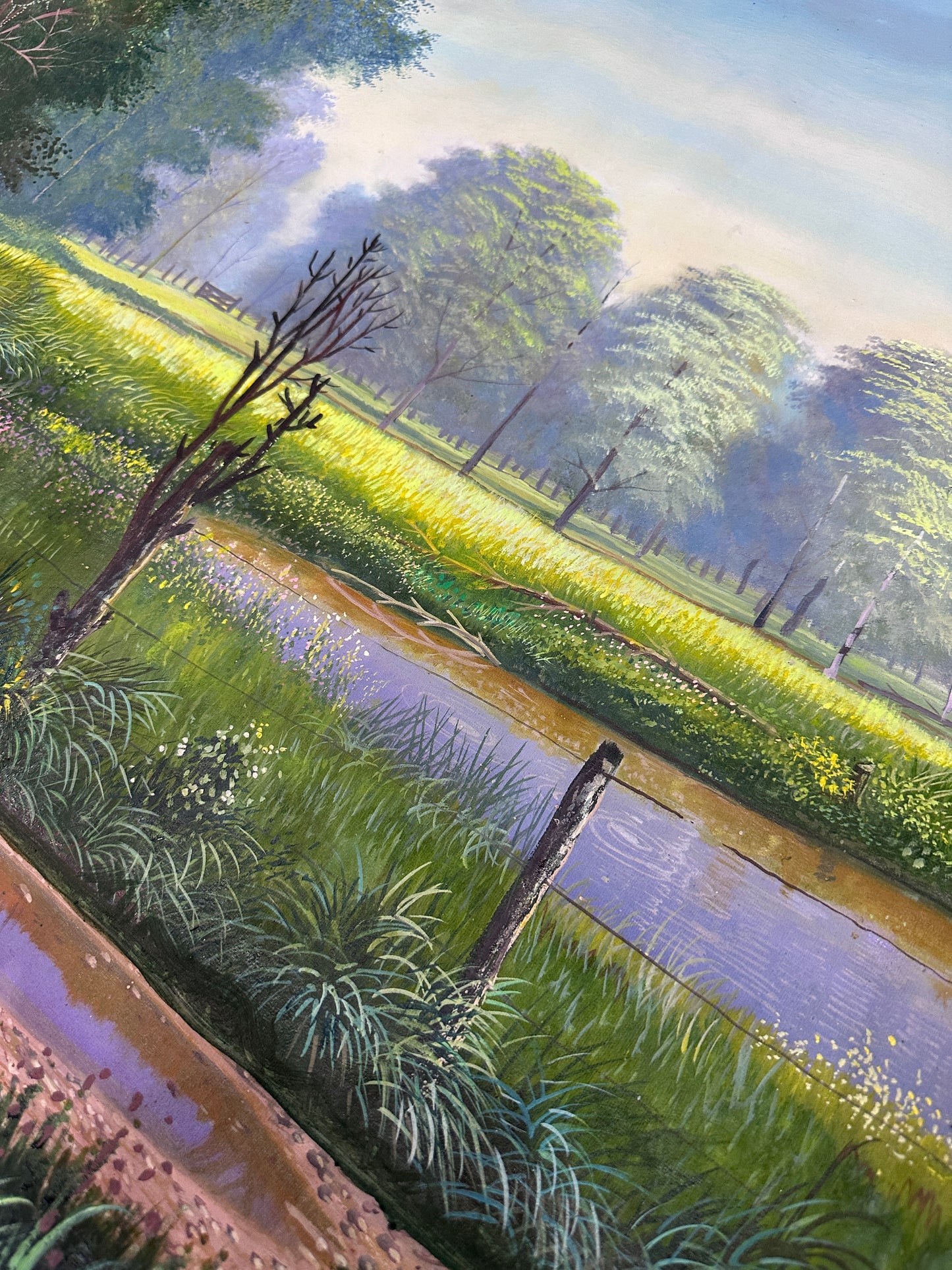 Pintura en óleo paisaje de finca llanera colombiana