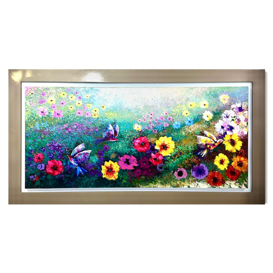 Cuadro colibríes en oleo (92x170)