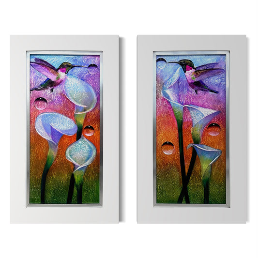 Diptico de colibríes con textura 78x45 cm