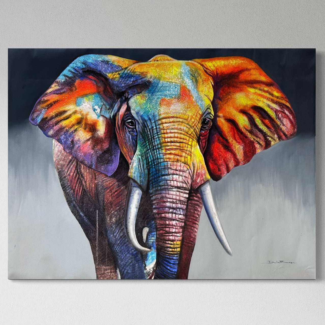 Obra Elefante en tonos coloridos (35x47”)