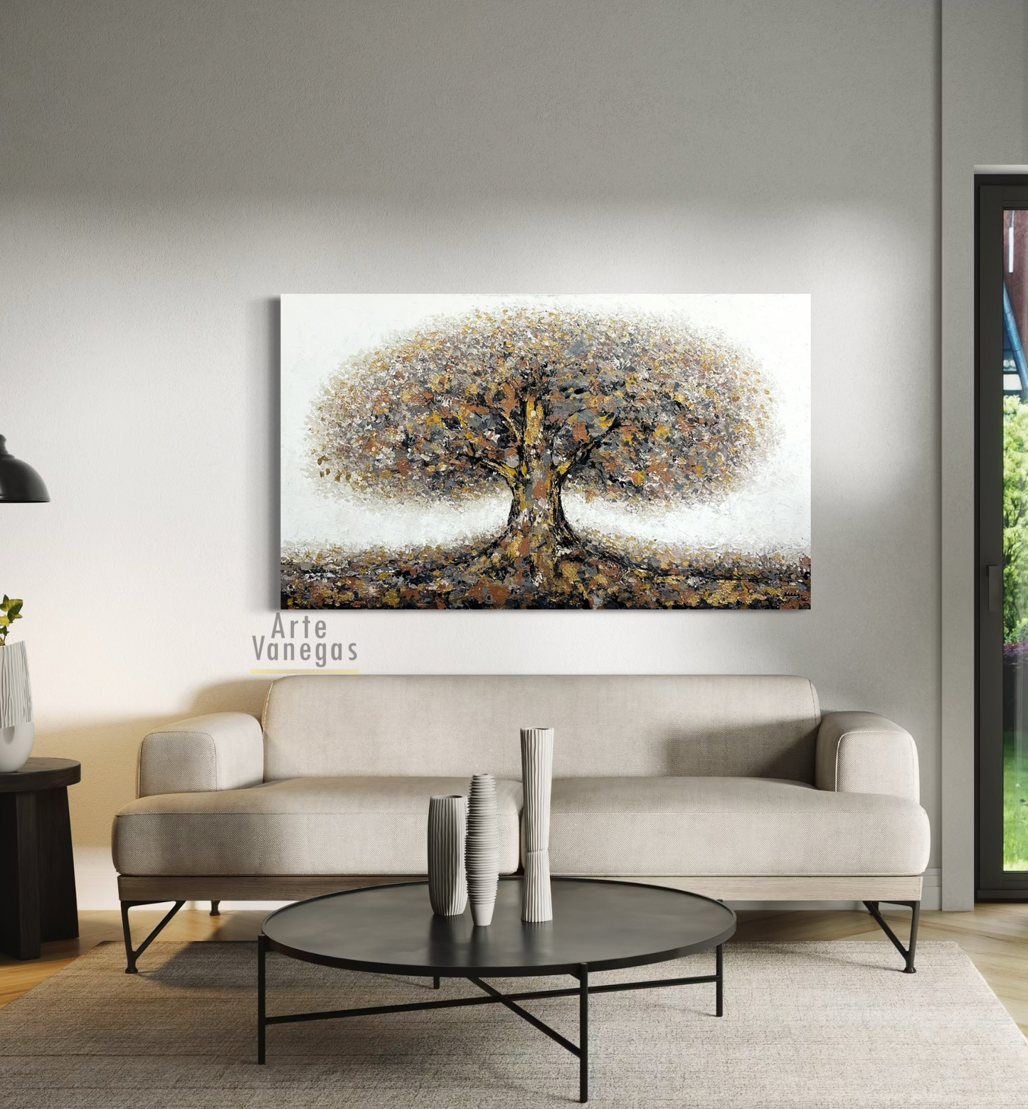 Arbol de la vida con laminilla dorada y plata (150x90cm)