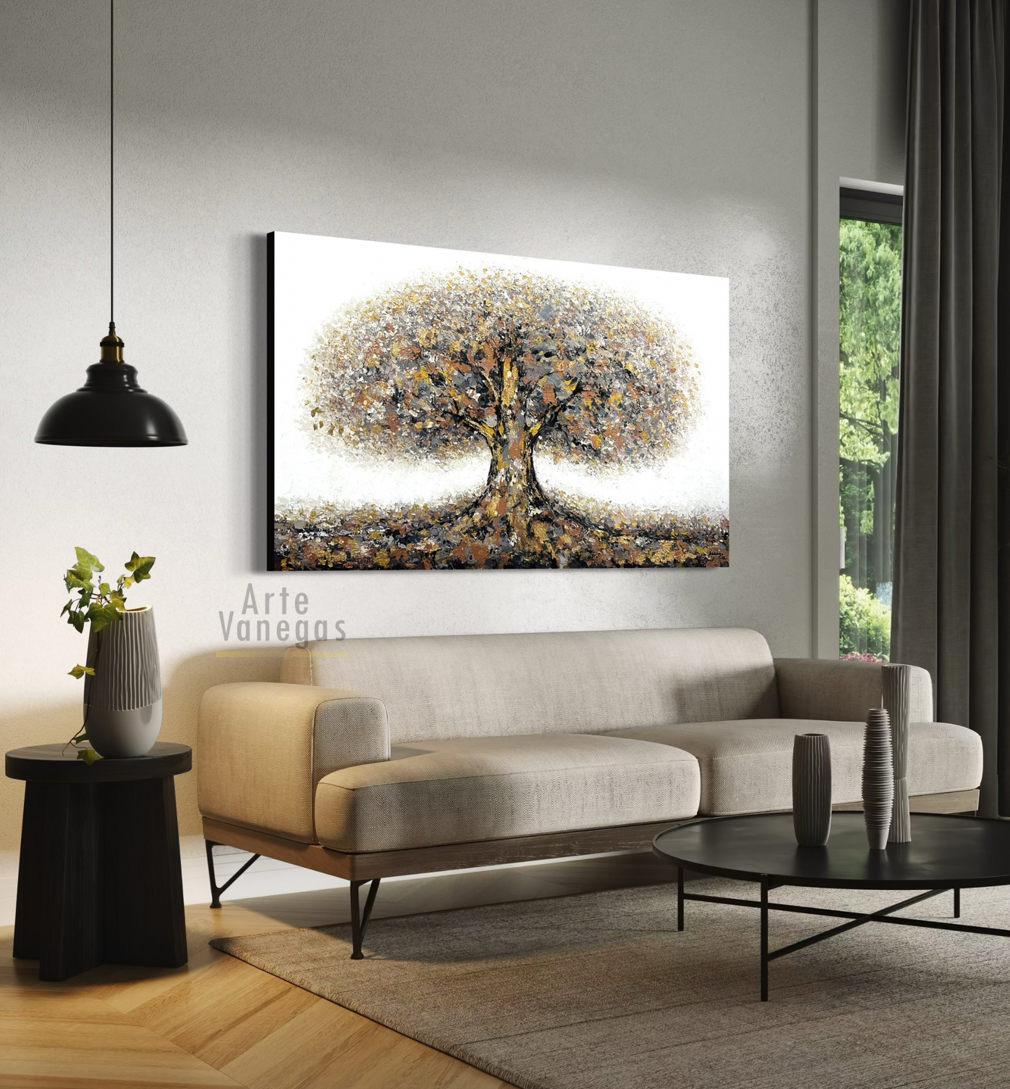 Arbol de la vida con laminilla dorada y plata (150x90cm)