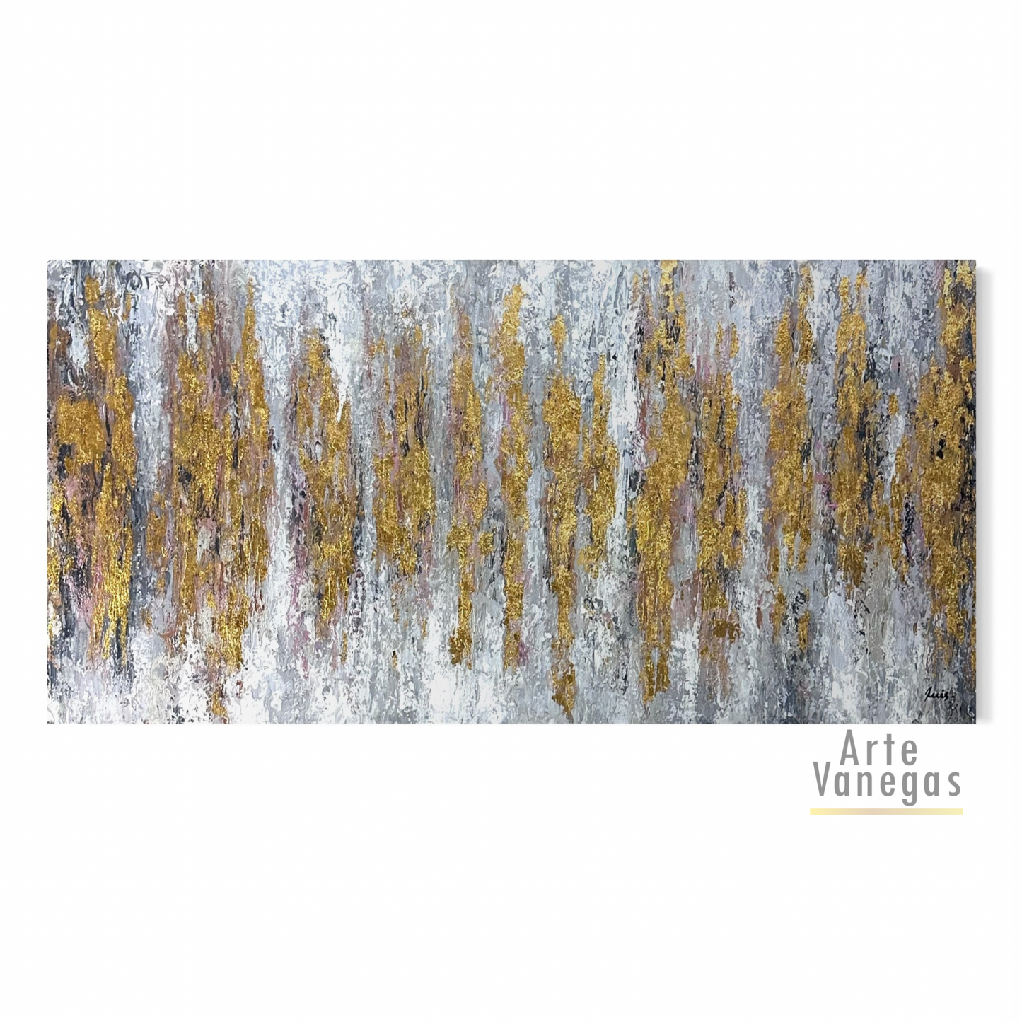 Obra Abstracta en laminilla dorada (80x160cm)