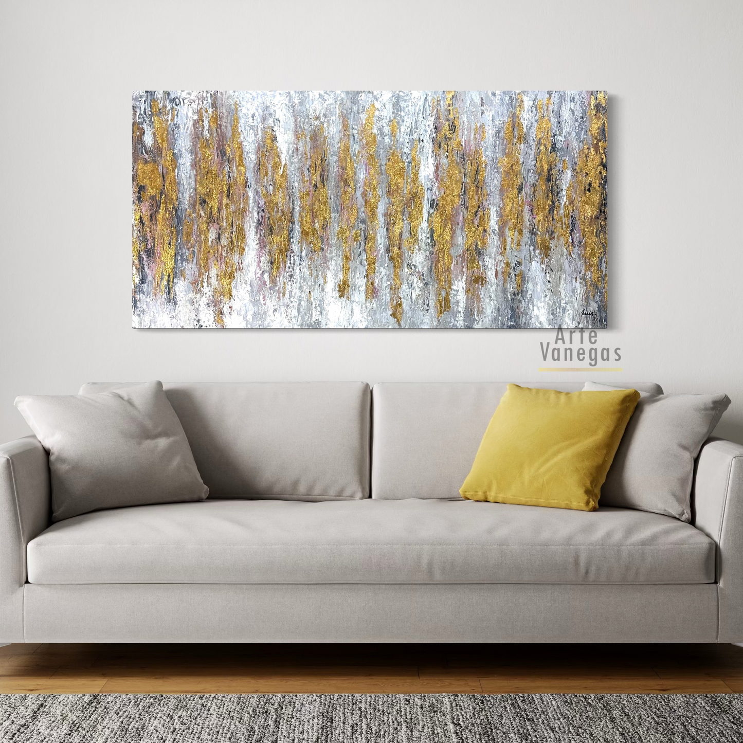 Obra Abstracta en laminilla dorada (80x160cm)