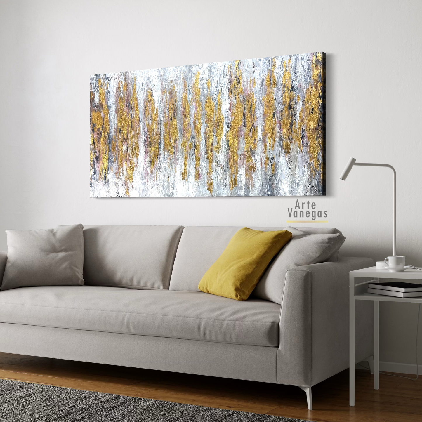 Obra Abstracta en laminilla dorada (80x160cm)