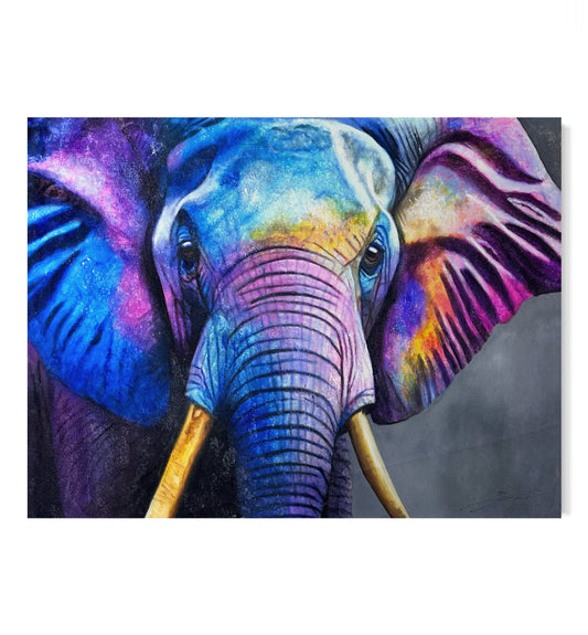 Obra elefante en tonos azules (46”x31”)