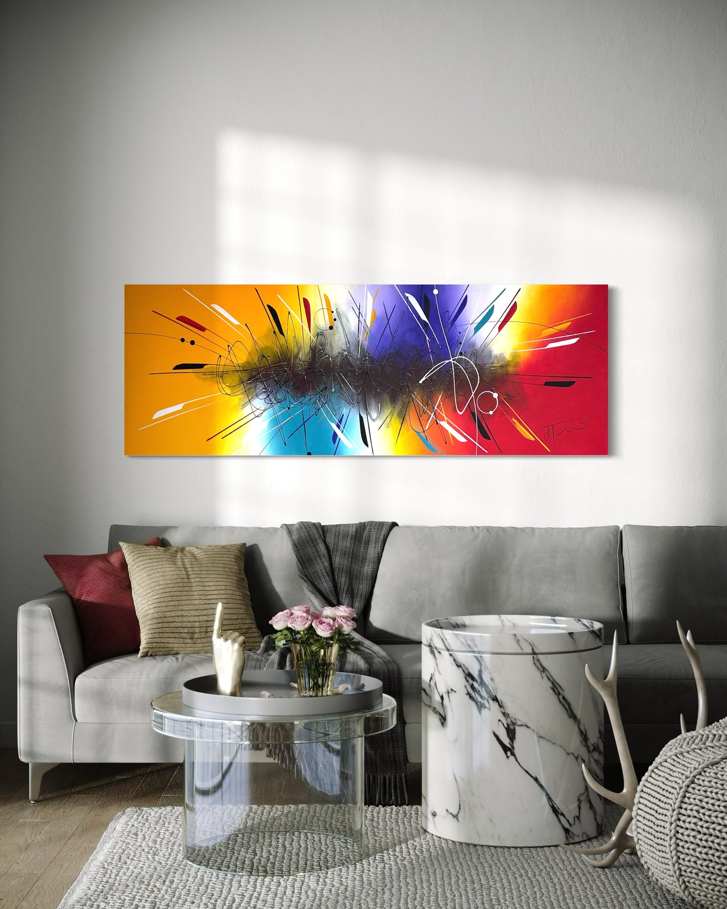 Pintura abstracta en tonos cálidos ( 21" x 58")