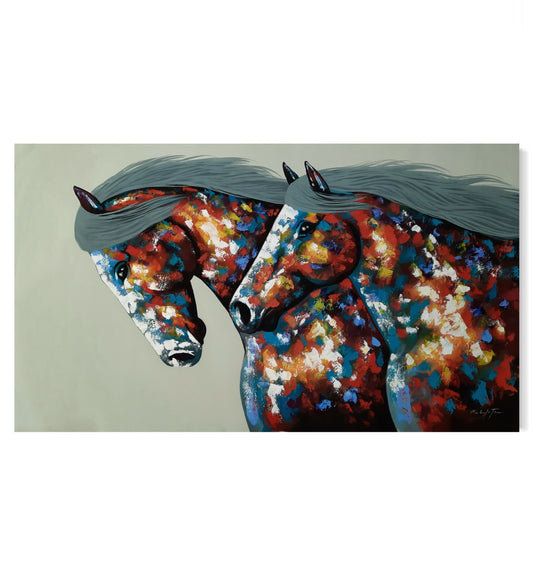 Pintura de caballos en colores Vivos (62"x34")