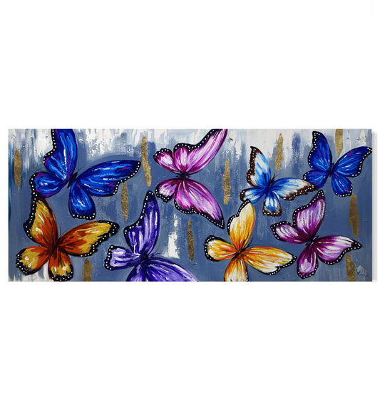 Pintura de mariposas con fondo gris (25"x59")