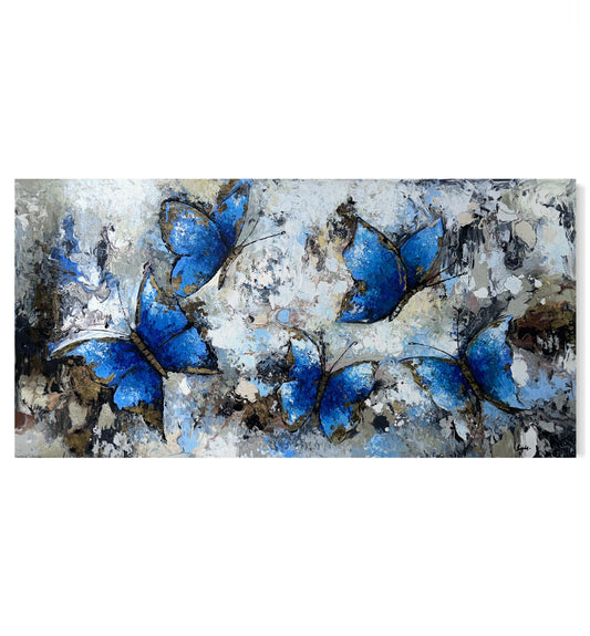 Pintura de Mariposas azules con texturas   (34"x70")