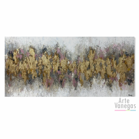 Obra Abstracta en laminilla dorada (80x170cm)