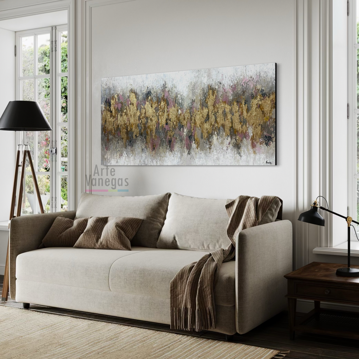 Obra Abstracta en laminilla dorada (80x170cm)