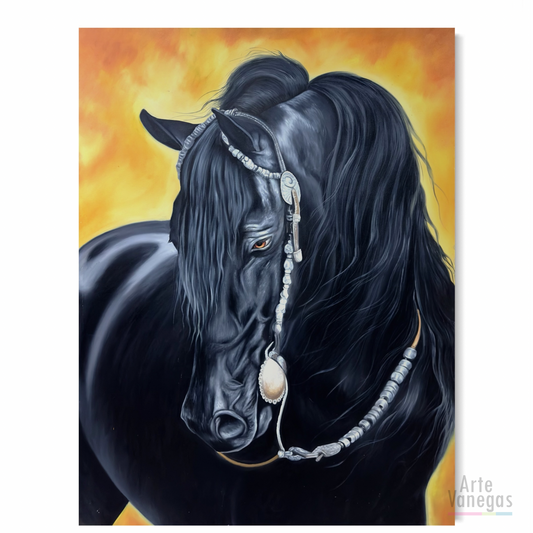 Obra Caballo negro en oleo (170x130cm)