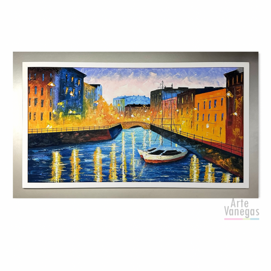Obra “Canal Veneciano”en oleo sobre lienzo (94x160cm)