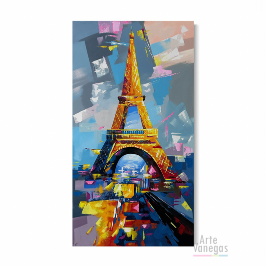 Obra vertical “ Torre Eiffel” en abstracto 130x76cm