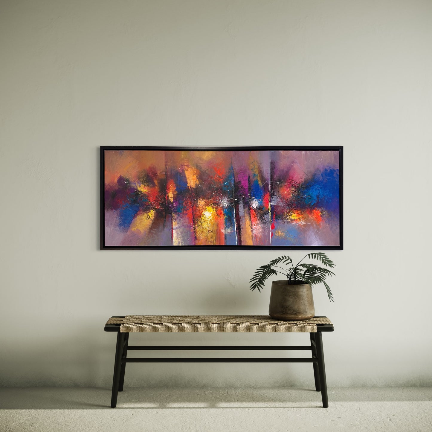 Pintura abstracta en fondo rosado (25"x60")